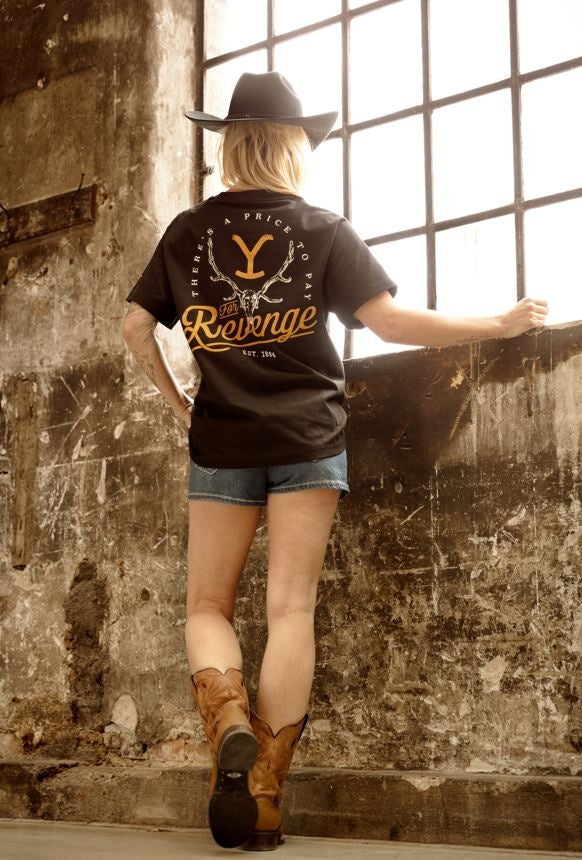 Official unisex Yellowstone Tee For Revenge in Black