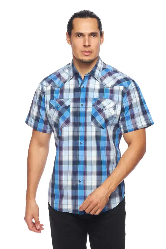 RODEO CLOTHING MEN'S PLAID SHORT SLEEVE SNAP PS400S-468