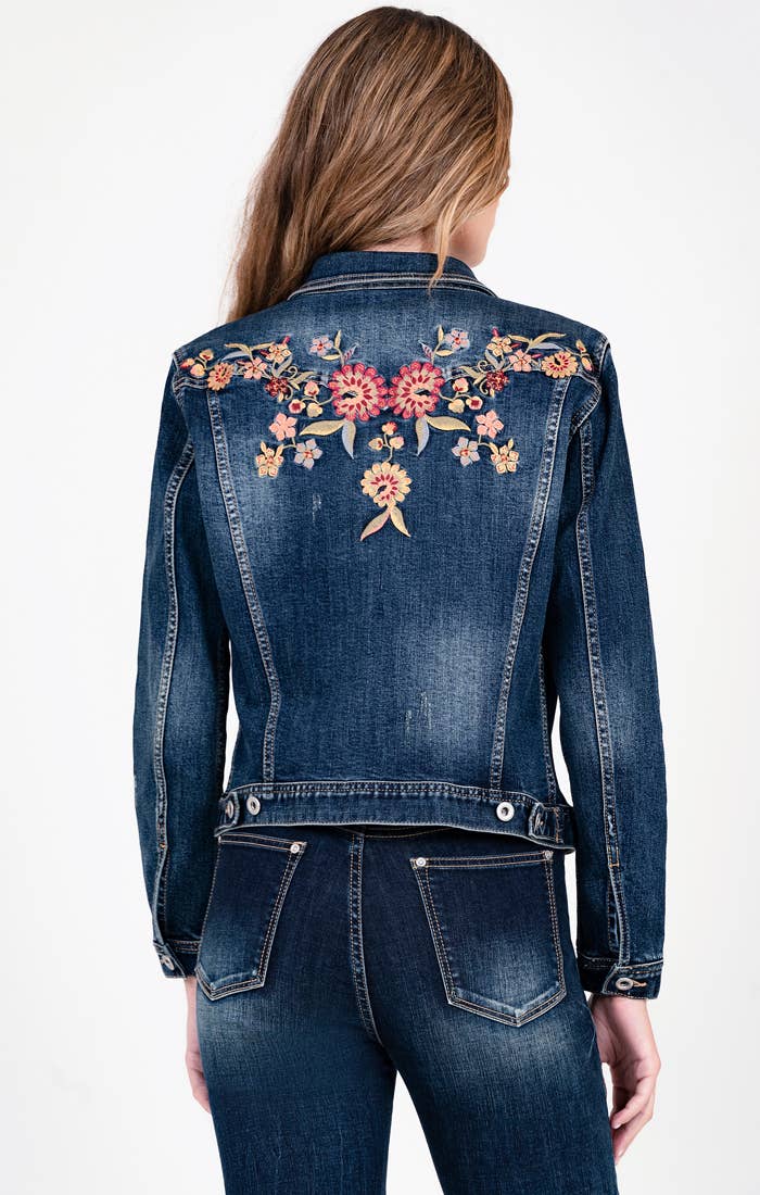 Grace in LA Floral Embroidery Detail Denim Jacket TE-51933
