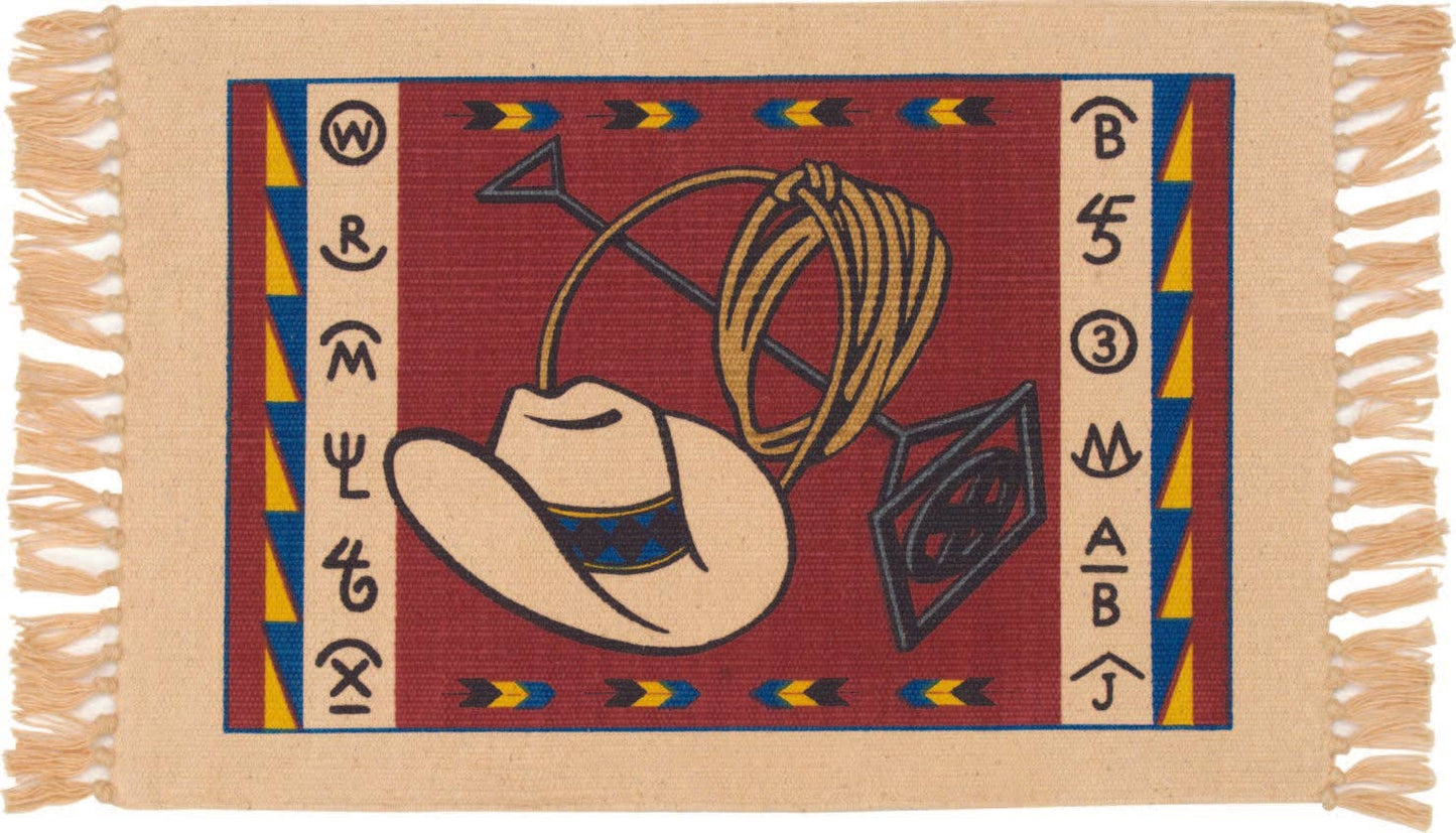 Cotton Stencil Table Mat Cowboy Hat & Rope- 117