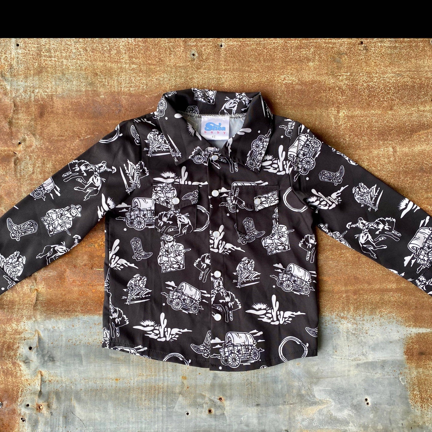 Shea Baby BOYS LONG SLEEVE Wild West PRINT PEARL SNAP SNAP03