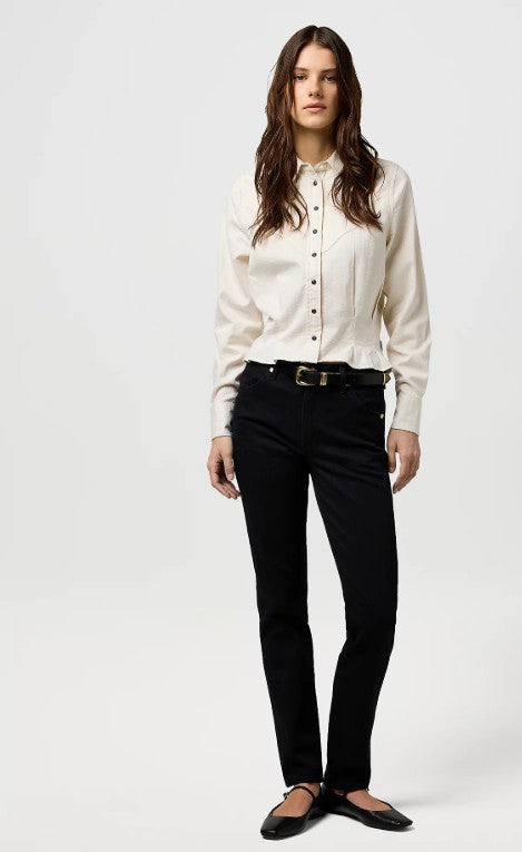 Wrangler Ladies Regular Feme Peplum Shirt in Pinstar White 112370781