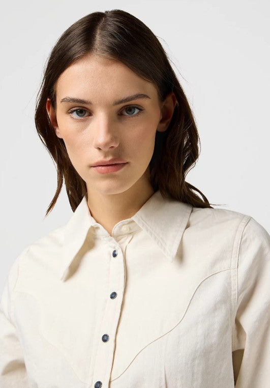 Wrangler Ladies Regular Feme Peplum Shirt in Pinstar White 112370781