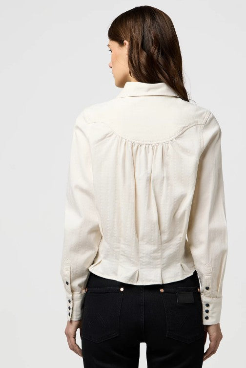 Wrangler Ladies Regular Feme Peplum Shirt in Pinstar White 112370781