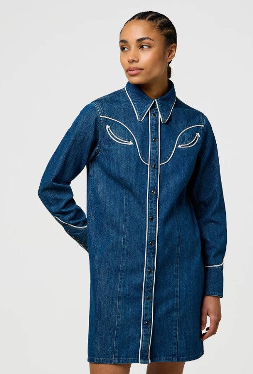 Wrangler Regular Piped Shirt Dress in Blue Reverie 112370805
