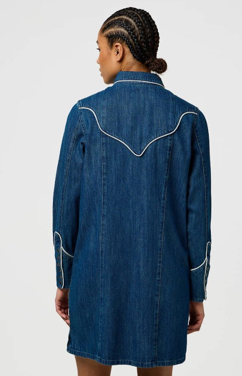 Wrangler Regular Piped Shirt Dress in Blue Reverie 112370805