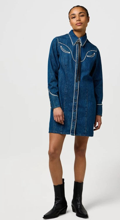 Wrangler Regular Piped Shirt Dress in Blue Reverie 112370805
