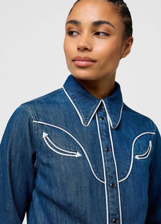 Wrangler Regular Piped Shirt Dress in Blue Reverie 112370805