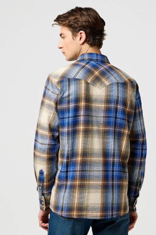Wrangler Regular Western Indigo Shirt in Blue/Brown 112371431