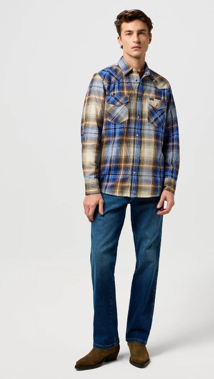 Wrangler Regular Western Indigo Shirt in Blue/Brown 112371431