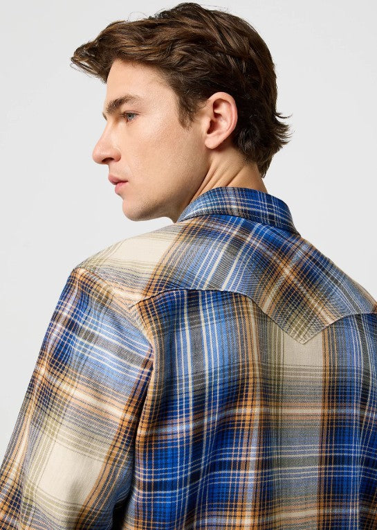 Wrangler Regular Western Indigo Shirt in Blue/Brown 112371431