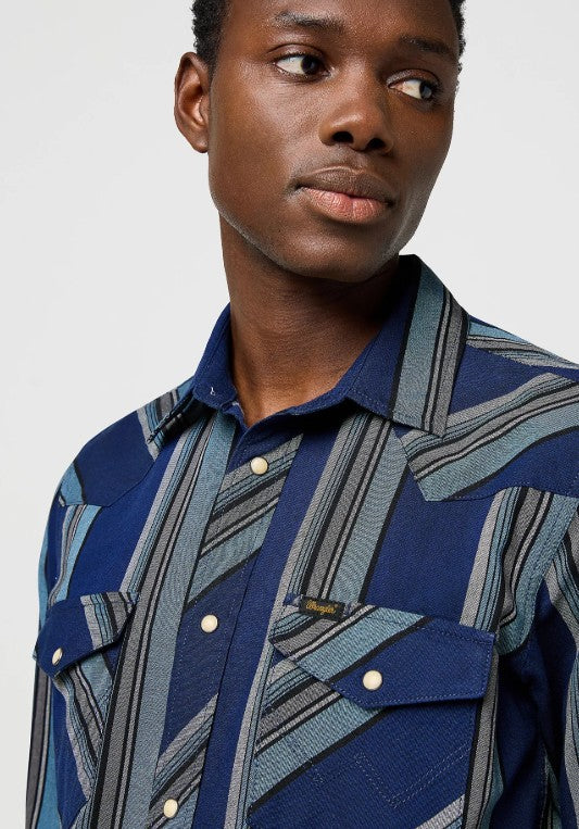 Wrangler Regular Western Indigo Shirt in Vintage Blue 112371432