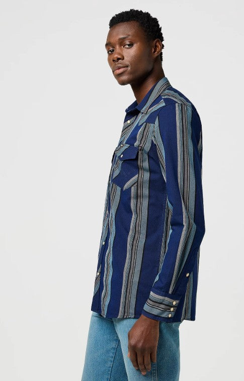 Wrangler Regular Western Indigo Shirt in Vintage Blue 112371432