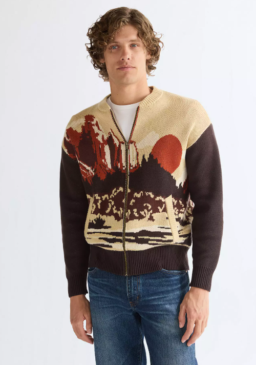 Wrangler Mens 112387005 Relaxed Full Zip Cardigan in Desert Scene