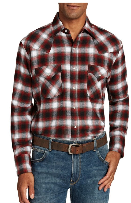Men's Ely Cattleman Long Sleeve Flannel Plaid Western Snap Shirt 15201026-99 Rust