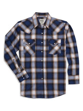 Load image into Gallery viewer, Men&#39;s Ely Cattleman Long Sleeve Textured Dobby Plaid Western Snap Shirt- Navy 152029228 Navy
