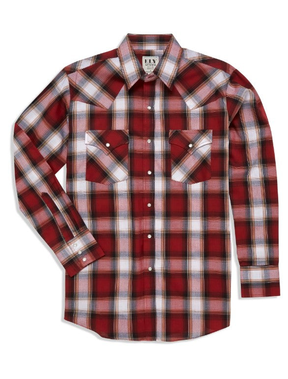 Men's Ely Cattleman Long Sleeve Textured Dobby Plaid Western Snap Shirt- Rust 152029228