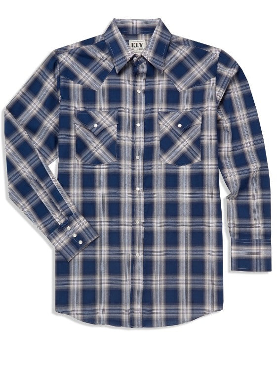 Men's Ely Cattleman Long Sleeve Textured Plaid Western Snap Shirt - Navy 152029234