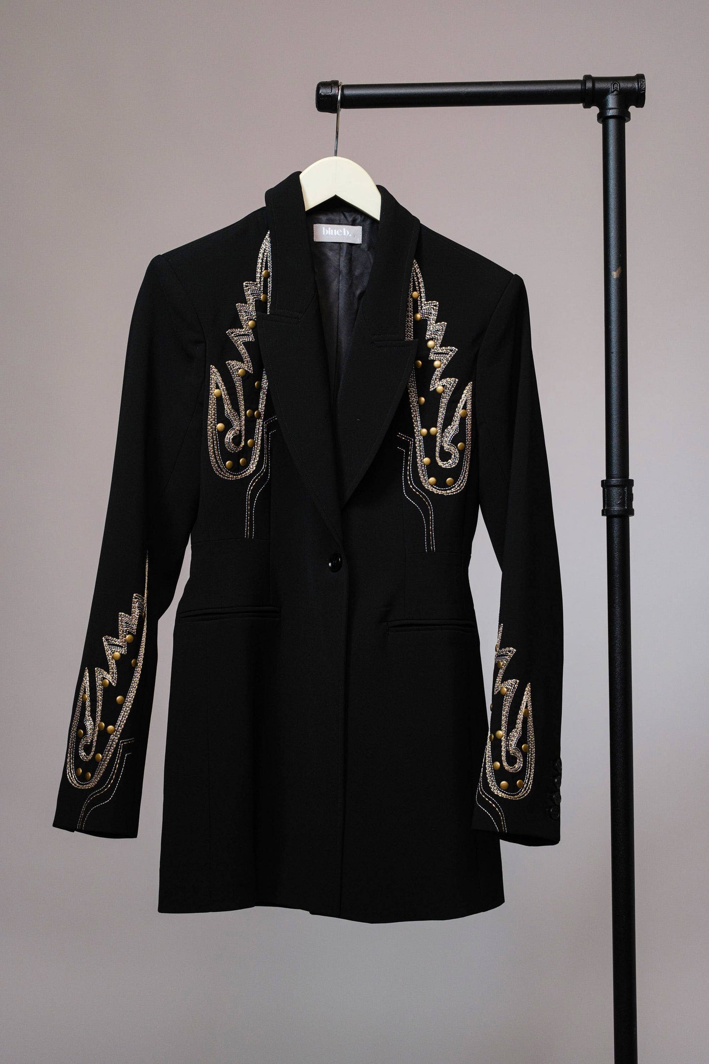 Blue B 23503J - Woven Suiting Embroidered Tunic Blazer