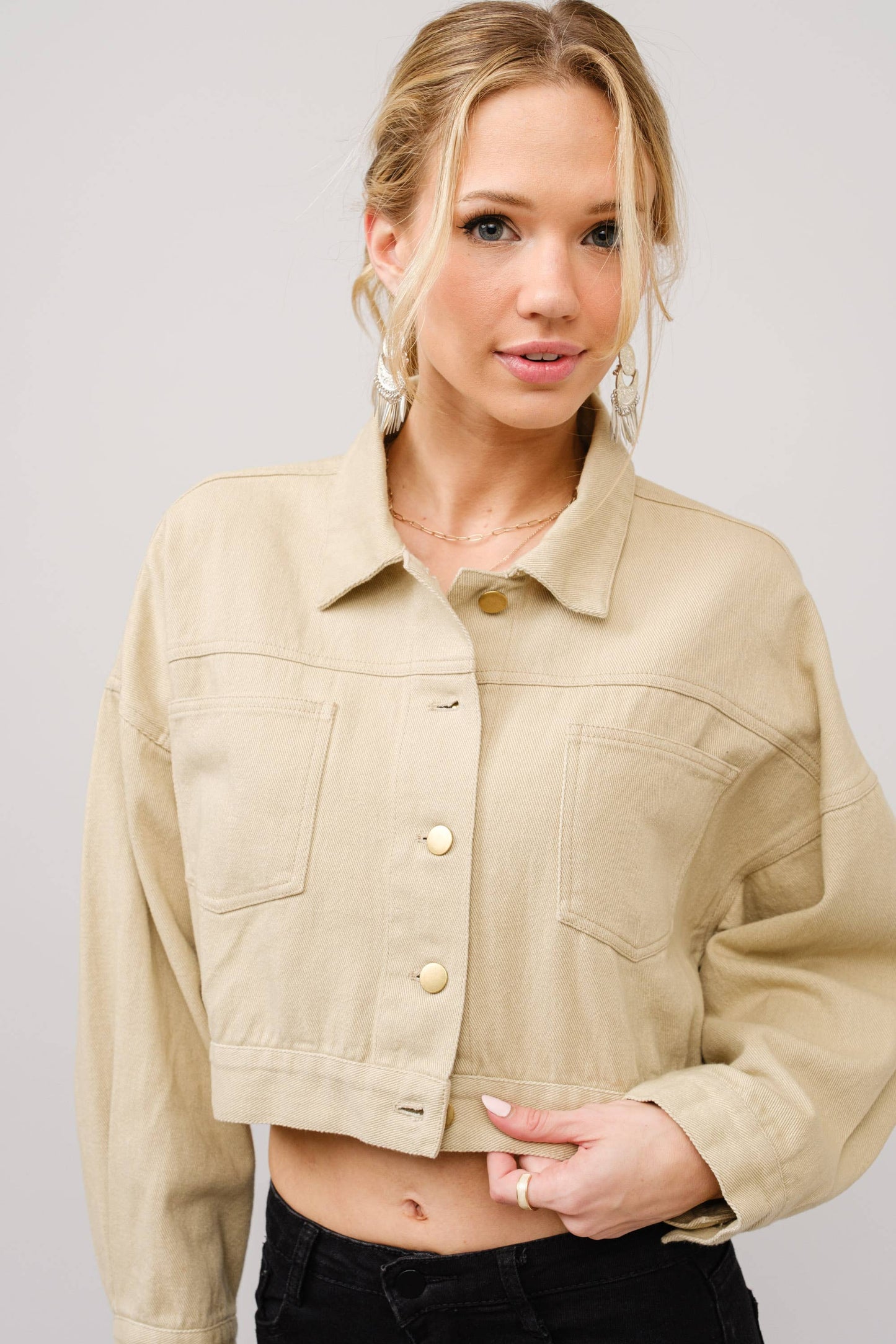 36341J - Long Live Cowgirls Patch Twill Denim Jacket in Taupe