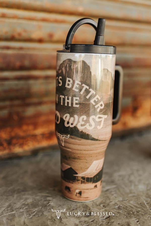 Western Sepia Printed Flip Straw Tumbler 40oz TPH78