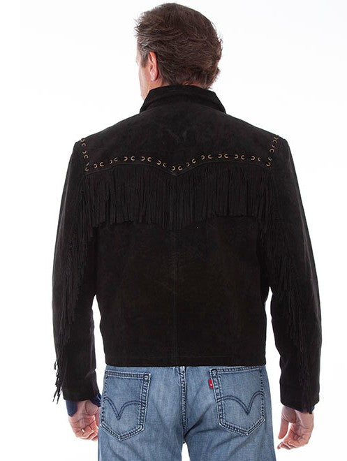 Scully 221 Boar Suede Mens Texan Fringe Jacket in Black