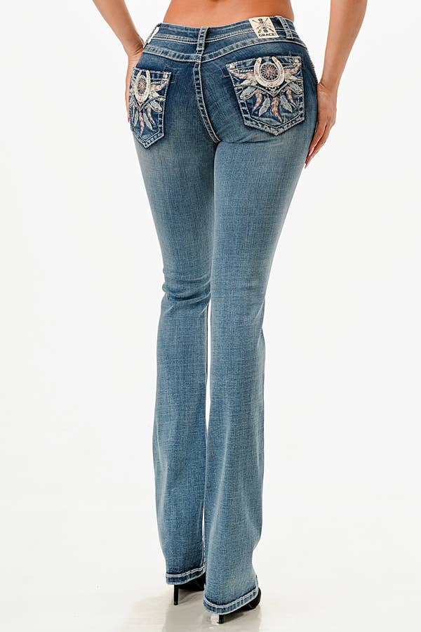 Grace In LA Dream Catcher Modify Mid-Rise Boot Cut EB-81753