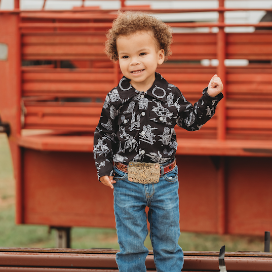 Shea Baby BOYS LONG SLEEVE Wild West PRINT PEARL SNAP SNAP03