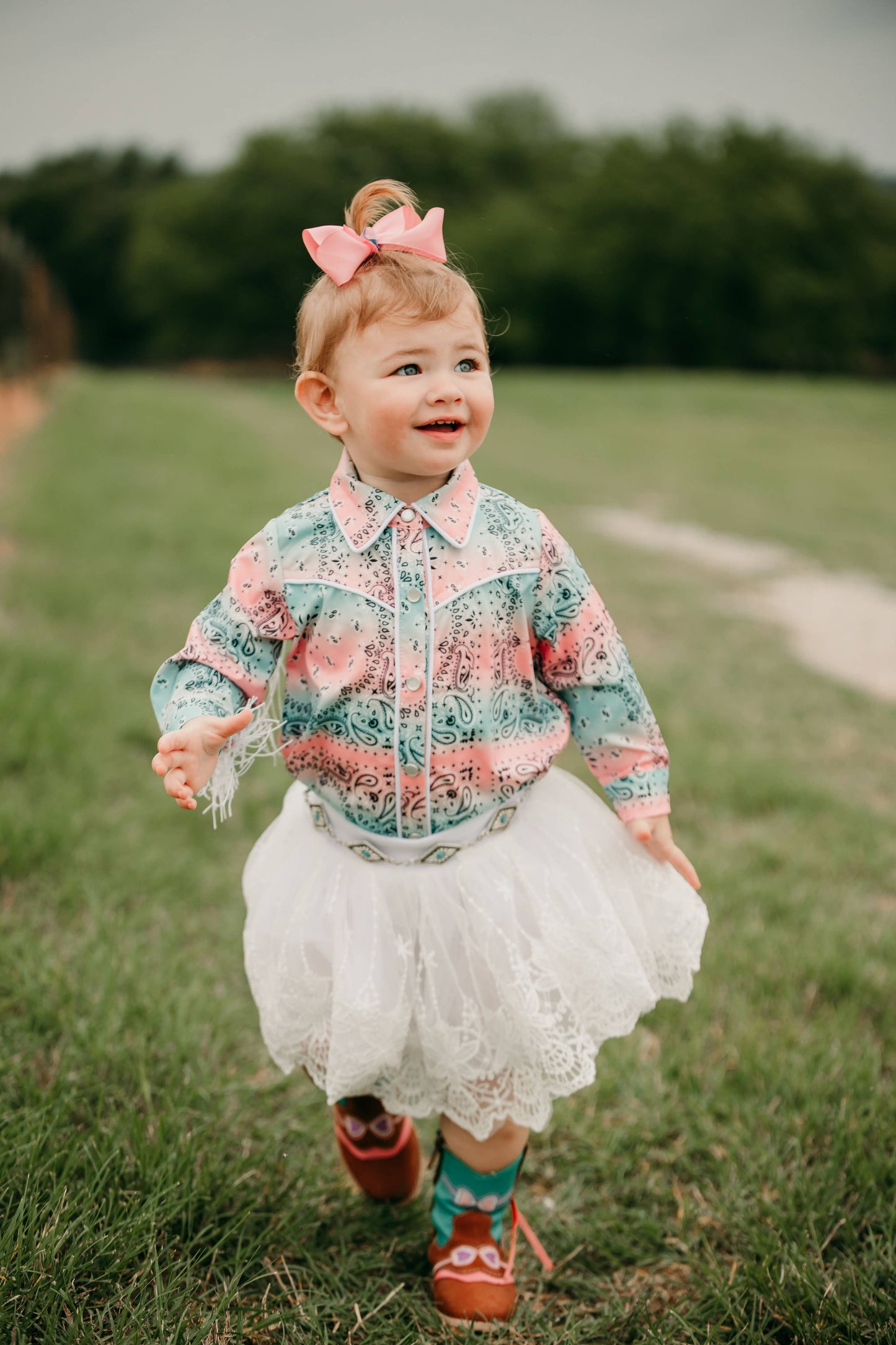 Pastel Paisley Fringe Pearl Snap Onesie GWEST13