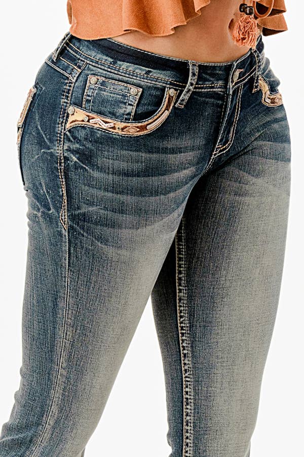 Grace In LA Horse Hide Faux Flap Mid-Rise Boot Cut EB-61918