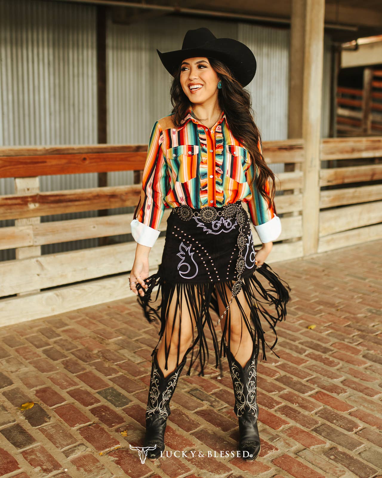 Black Stretch Suede Boot Stitch Embroidered Studded Skirt SK434