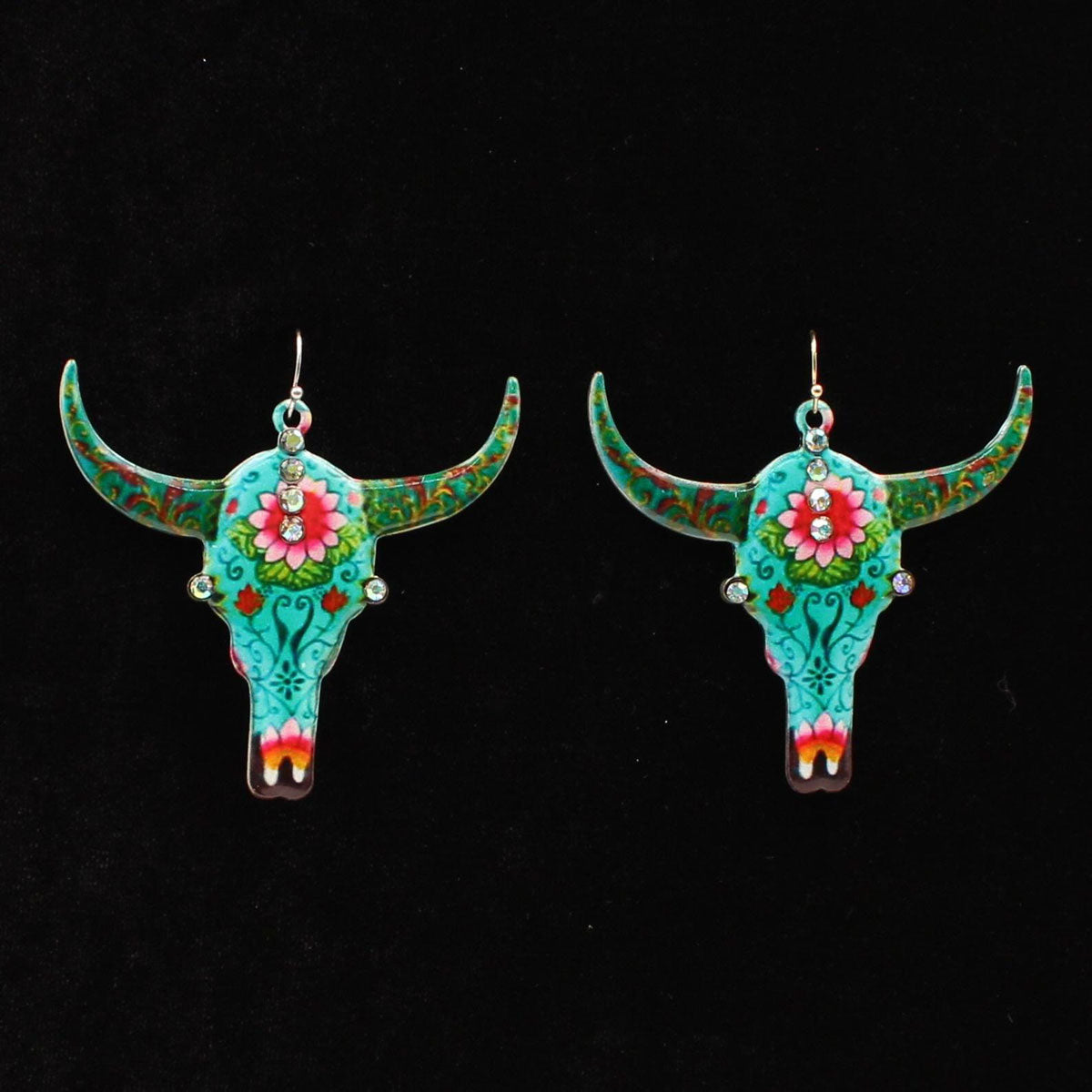M&F Blazin Roxx Earrings Cow Skull Floral Earrings 30949