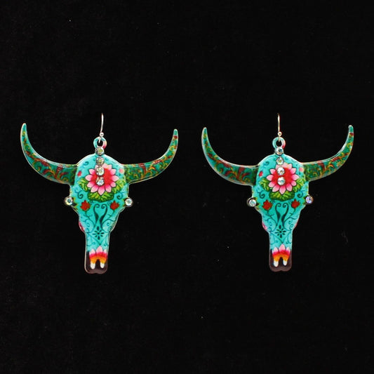 M&F Blazin Roxx Earrings Cow Skull Floral Earrings 30949