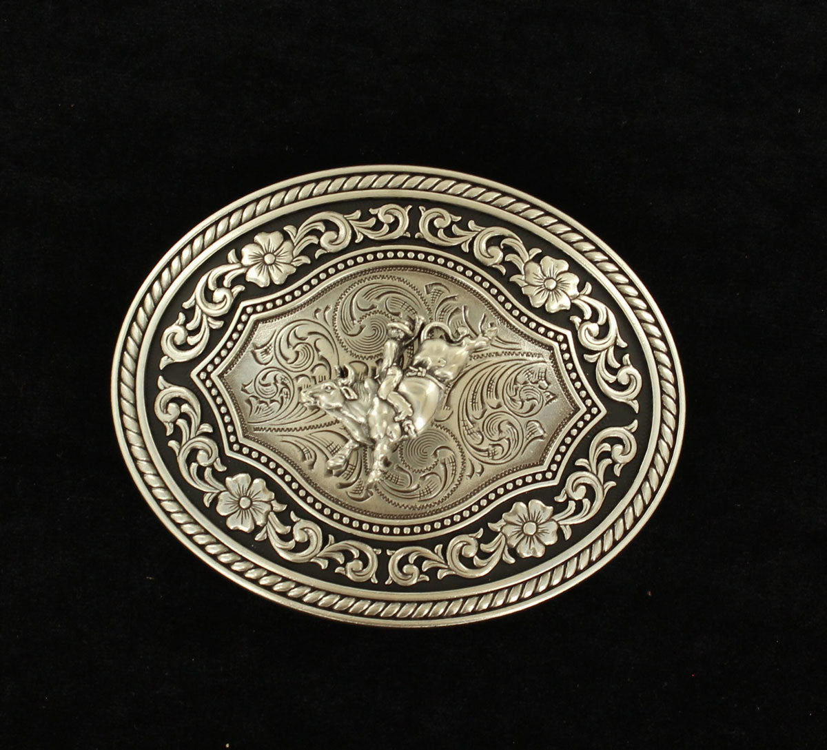 M&F Nocona Oval Buckle Rope Edge Scroll Bull Rider Motif 37710