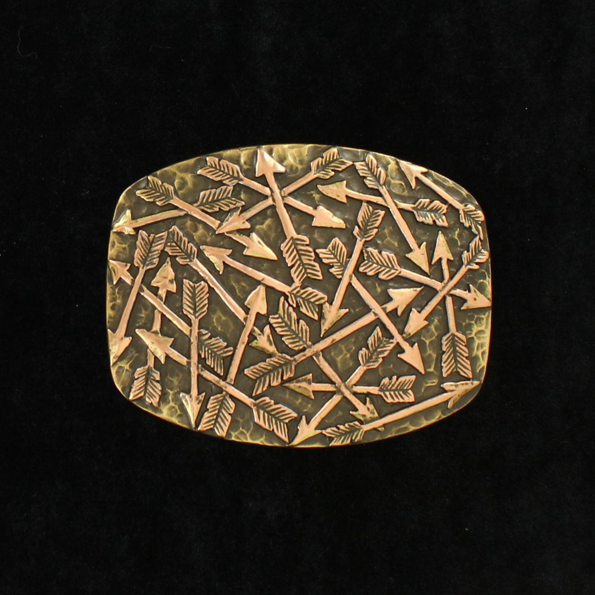 M&F Rectangle Hammered Edge Brass Background Copper Scattered Arrows Buckle 37714