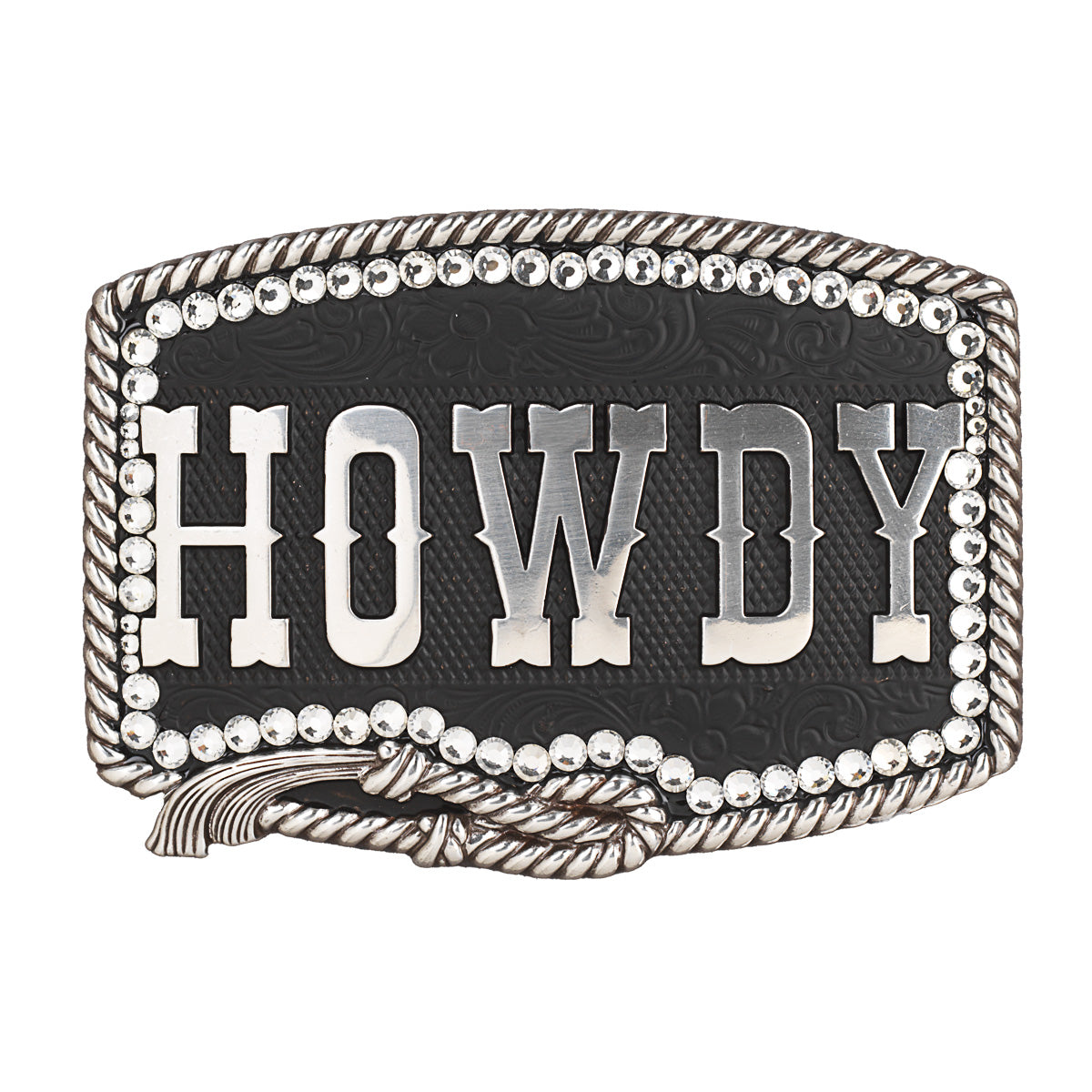 M&F Nocona Rectangle Rope Edge Crystal Howdy Buckle 37926