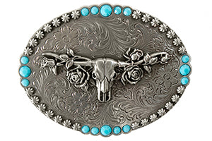 Blazin Roxx 37959 Buckle Oval Longhorn Roses Buckle
