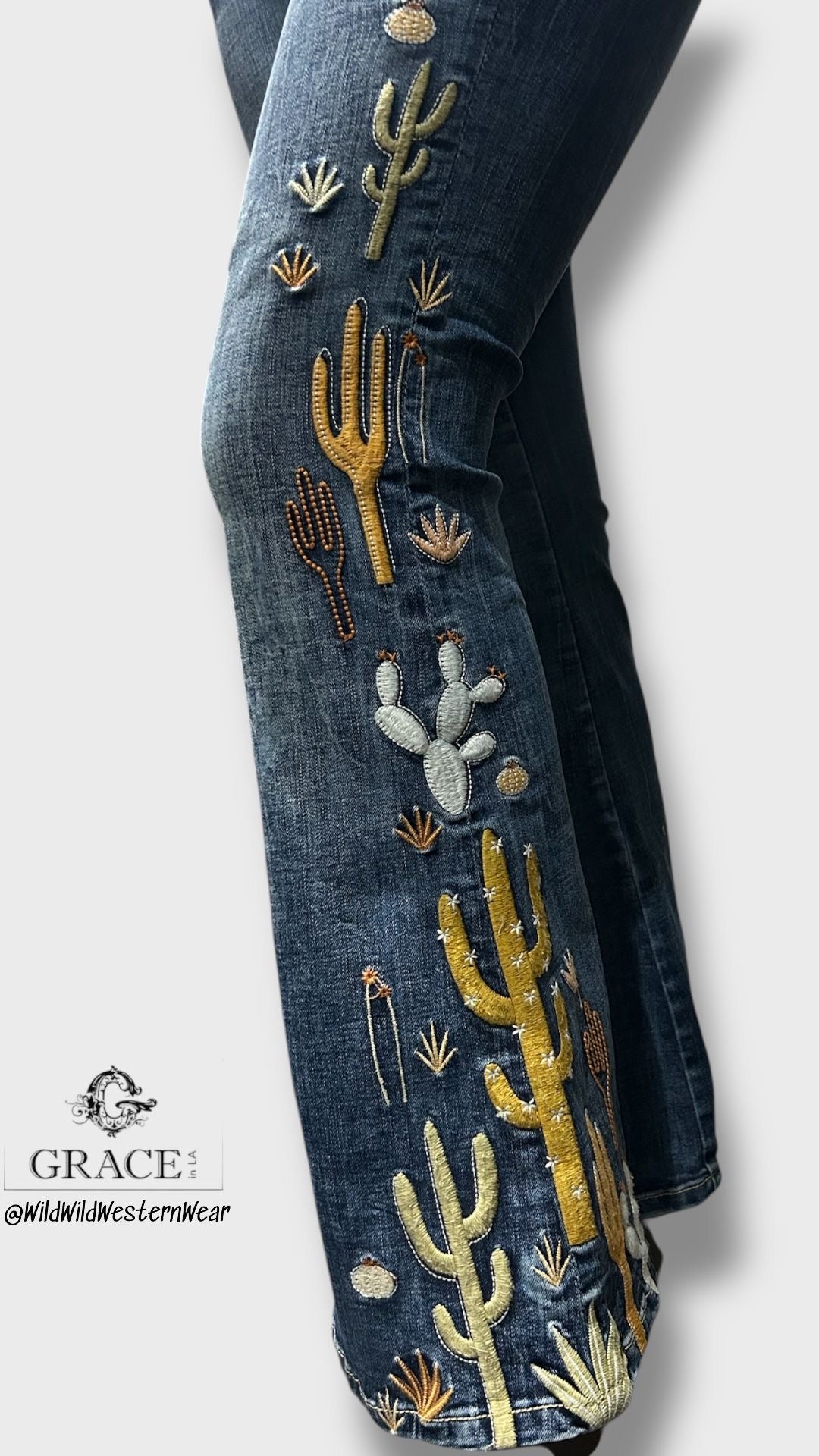Grace Jeans Cactus Scene Mid-Rise Flare Jeans JL51881