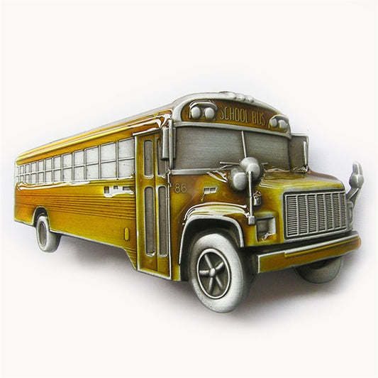 New Vintage Enamel School Bus Belt Buckle 3D026YE