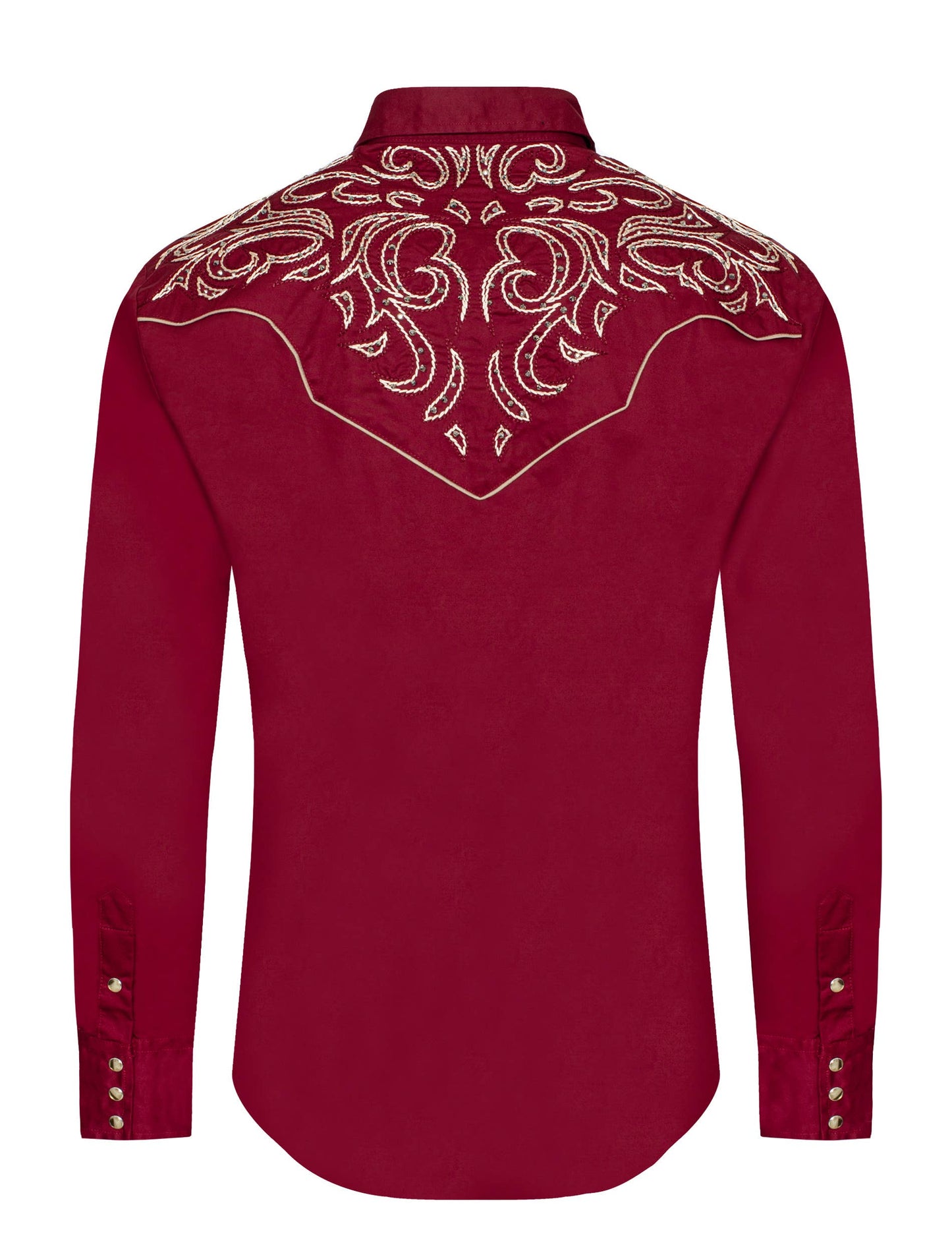Men's Western Cowboy diamond studded Embroidery Shirt: PS500D-1003 in Burgundy