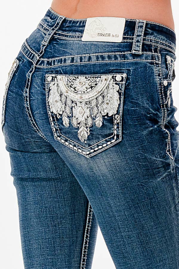Grace In LA Aztec Modify Mid-Rise Boot Cut EB-61948