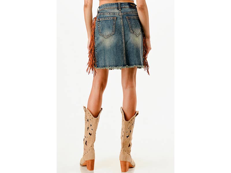 Grace In LA Tassel Detail MD Blue Short Skirt-JKW-81773