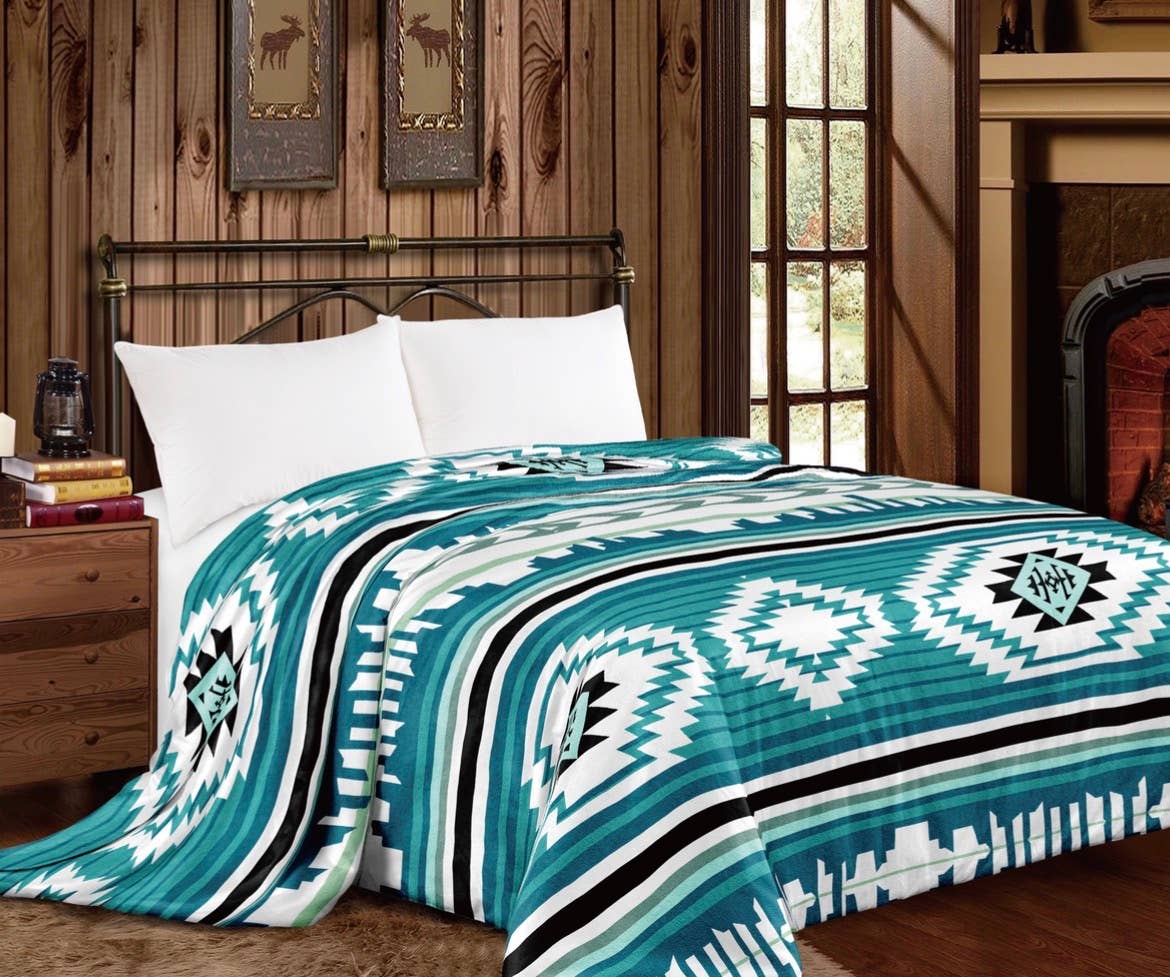 Western Linens Turquoise Aztec Mia blanket Queen Size