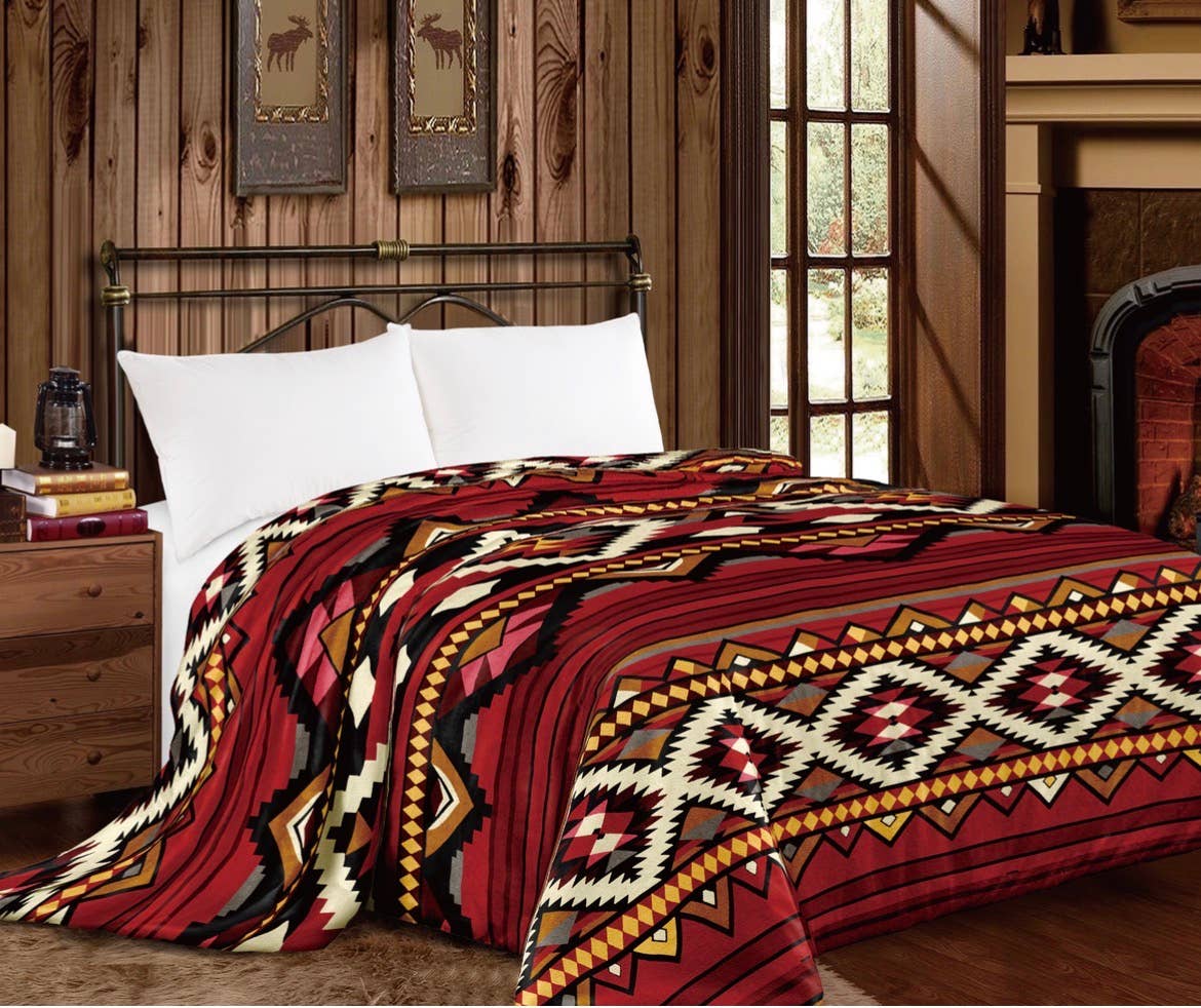 Western Linens Red Aztec Mia blanket Queen Size