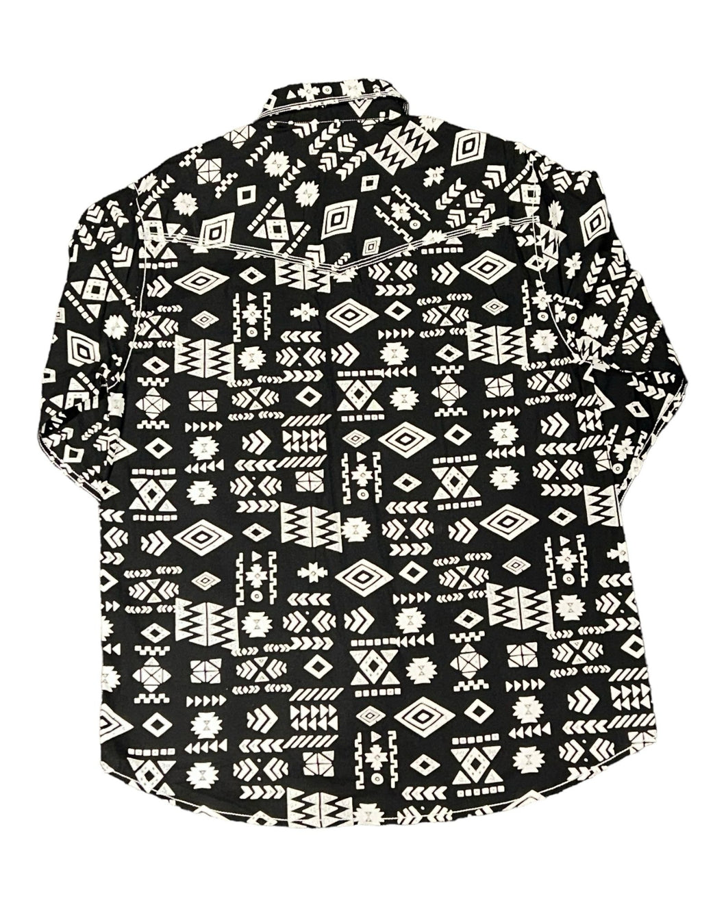 MontanaCo Men's Long Sleeved All Over Aztec in Black & White Print Western Snap Shirt M-1105