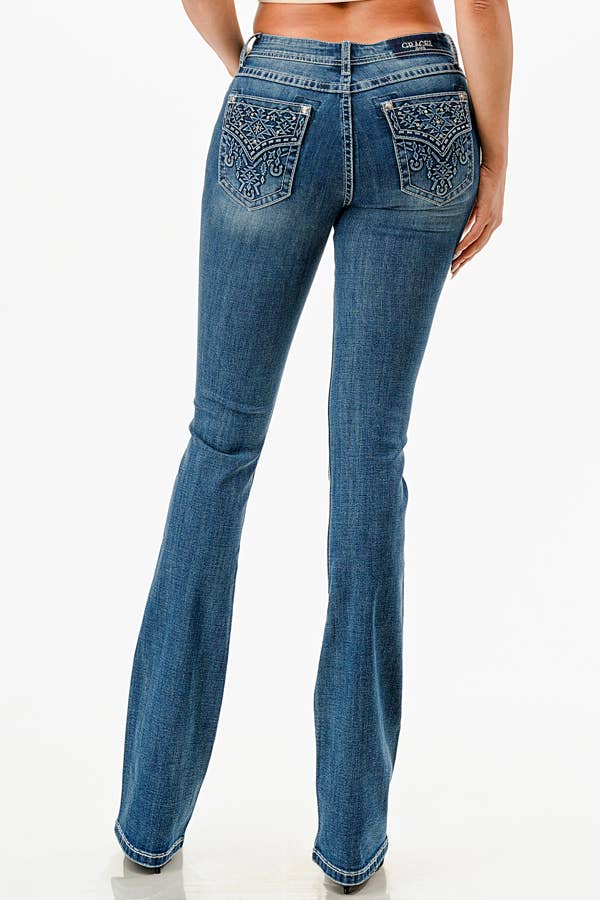 Grace In LA Aztec 3D Faux Flap Mid-Rise Boot Cut EB-61946