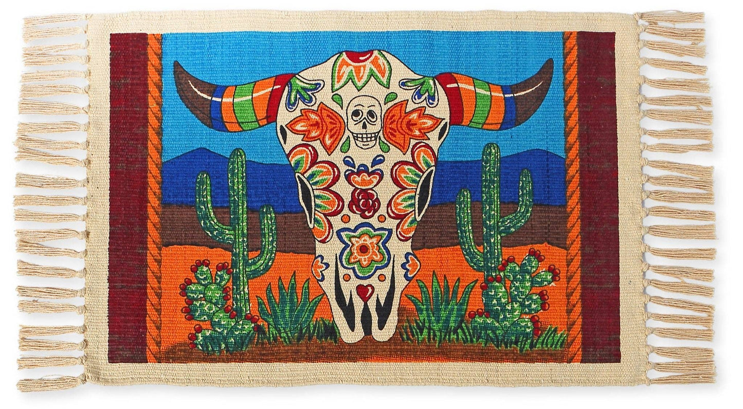 Cotton Stencil Table Mat Painted Skull