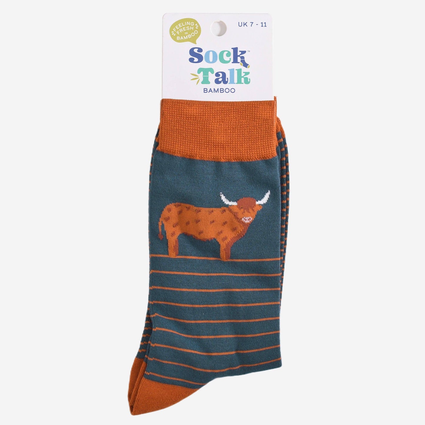 Sock Talk Highland Cow Striped Bamboo Socks in Teal
