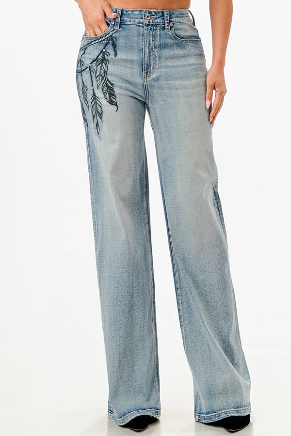Grace In LA The Sewing Detail High waist Baggy Jeans HLG-9614