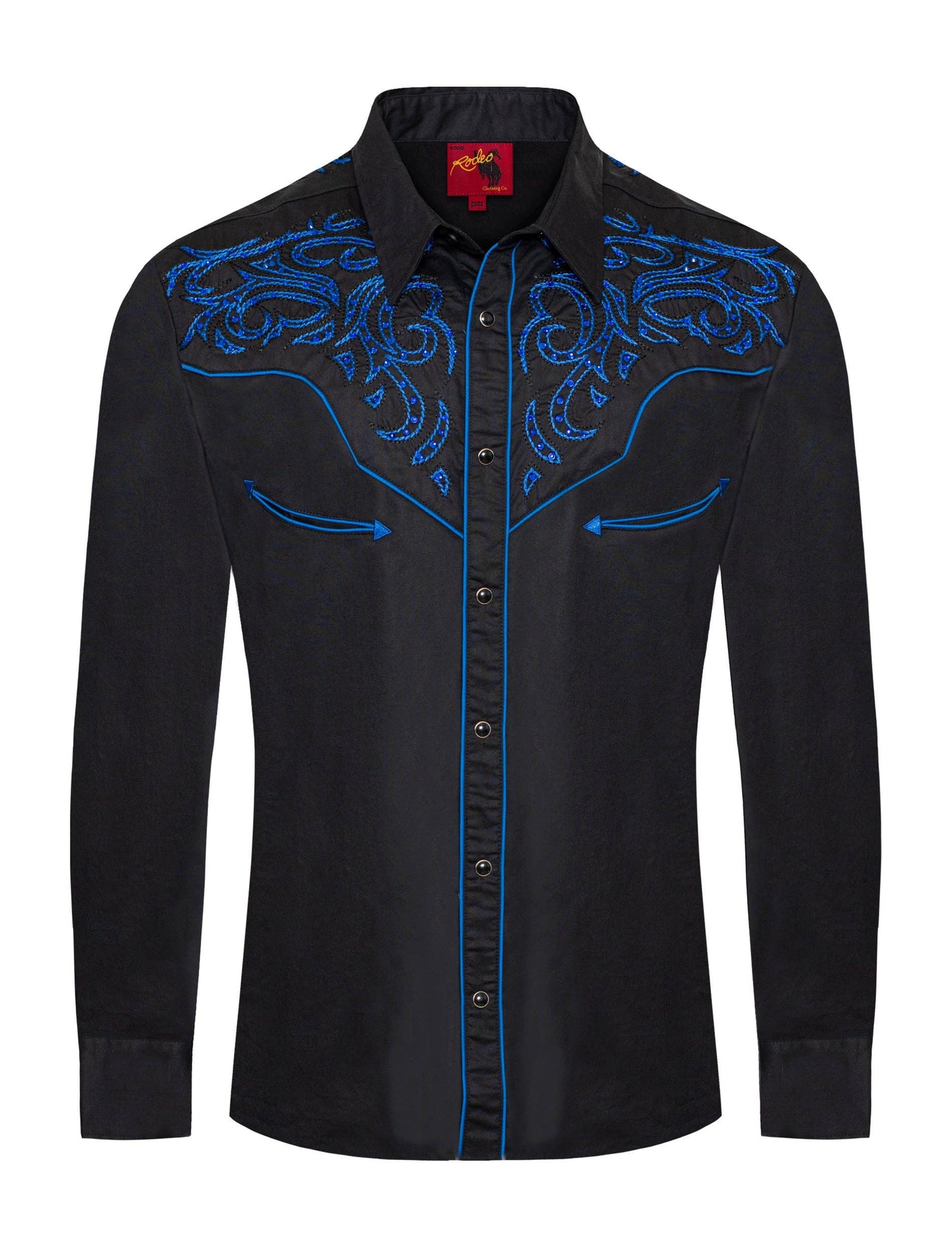Rodeo Clothing Men's Western Cowboy Embroidery Shirt PS500D-1006 Black with Blue